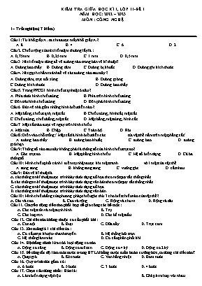 Kiểm tra giữa học kì 1 Công nghệ Lớp 11 - Đề 1 - Năm học 2022-2023 (Có đáp án)